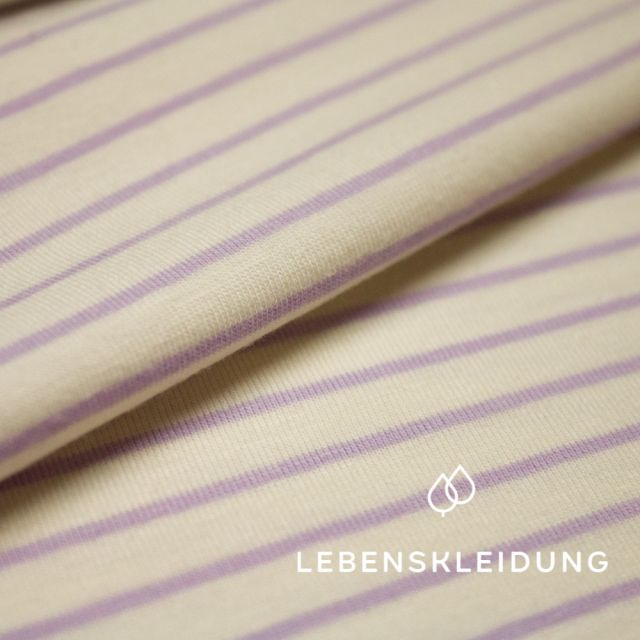 Tela orgánica Striped Stretch Jersey - Faded Lavender-Ecru