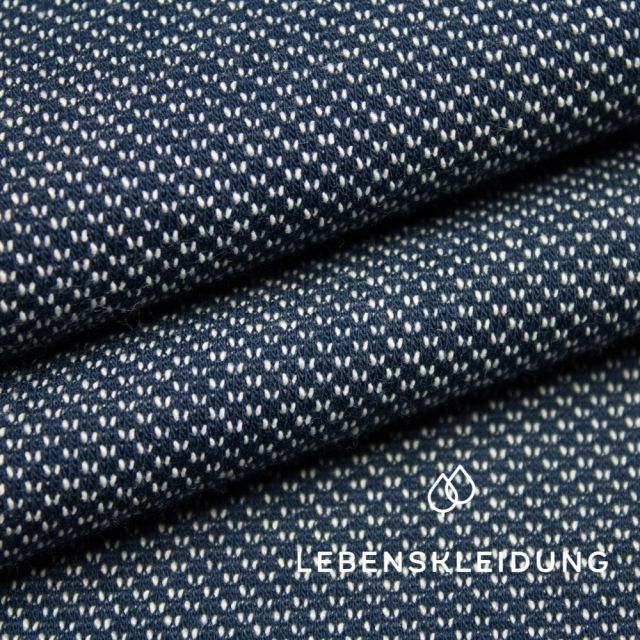 Tessuto maglione organico bicolore garzato - Navy-Ecru