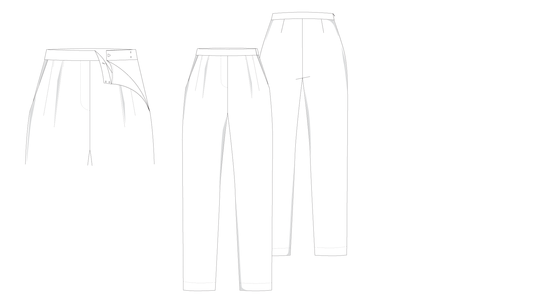 Technical drawing pleated trouser